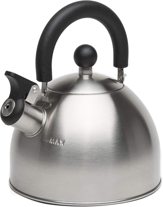 Photo 1 of  Whistling Stovetop Tea Kettle Food Grade Stainless Steel, Hot Water Fast to Boil, Cool Touch Folding, 1.5-Quart, Brushed with Black Handle