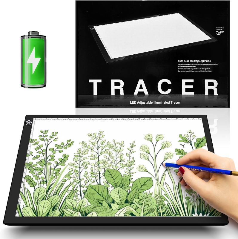 Photo 1 of Rechargeable A4 Light Drawing Board, Lithium Battery Powered Light Pad, Adjustable Brightness LED Tracing Light Box Ideal for Diamond Art, Weeding Vinyl, Viewing Slides, Stenciling