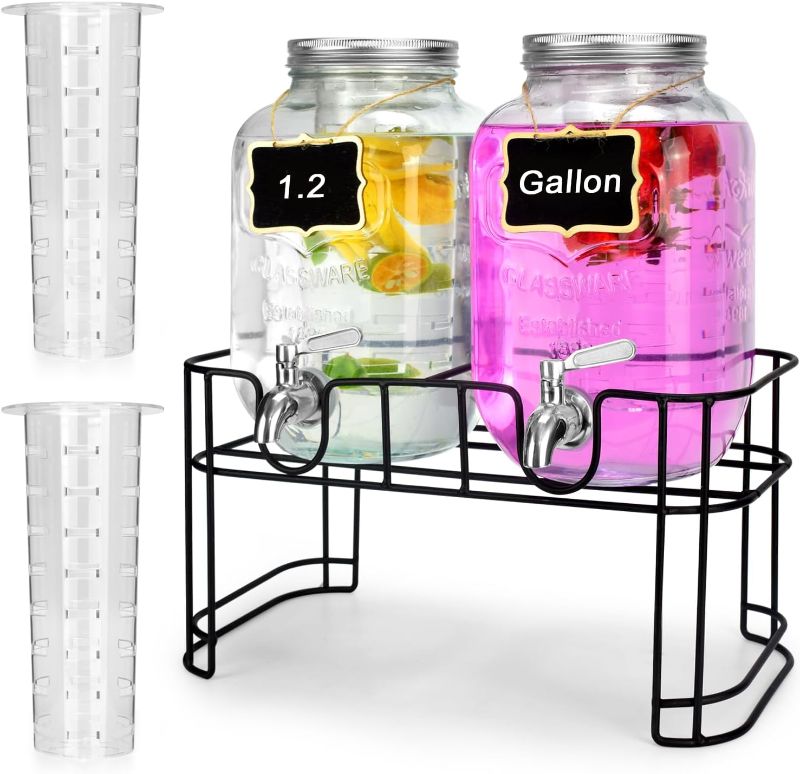 Photo 1 of DD&HAPP Glass Drink Dispensers For Parties. 1.2 Gallon Beverage Dispenser With Stand And Stainless Steel Spigot .Lemonade Dispenser With Ice Cylinder.Mason Jars,Laundry Detergent Dispenser.