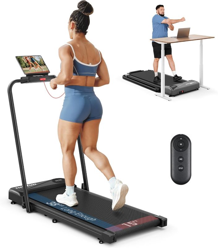 Photo 1 of THERUN Walking Pad Treadmill, 2.5 HP Under Desk Treadmills, 2 in 1 Foldable for Home, Walking Pad with Handle Bar, 16" Widened Running Belt, with Remote Control & LED Touch Screen