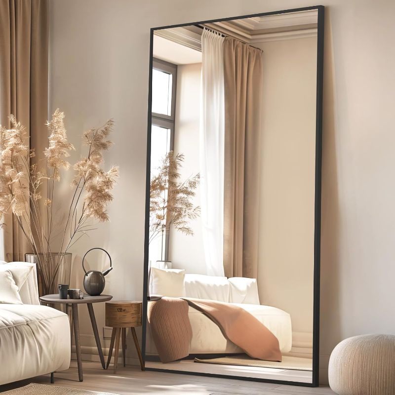 Photo 1 of MELOMOIR 76"x34" Large Mirror Full Length, Oversized Floor Mirror Full Length for Bedroom Living Room Cloakroom Gym, Hanging Standing or Leaning Full Body Mirror with Stand, Black Aluminum Alloy Frame