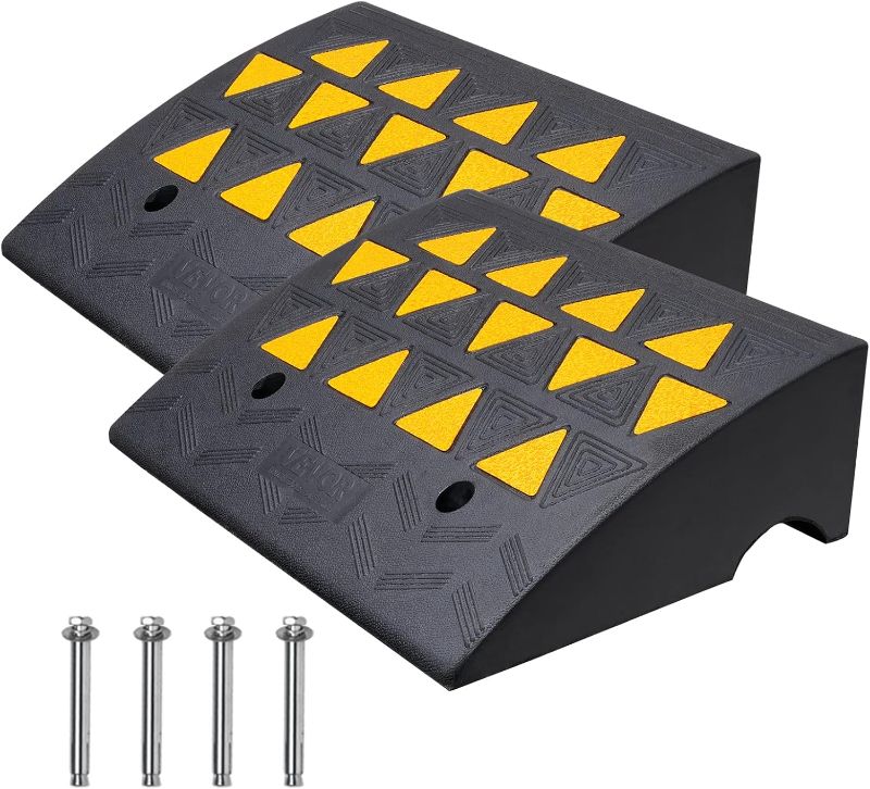 Photo 1 of VEVOR Rubber Curb Ramp, 6" Rise Height 2 Pack, Heavy-Duty 33069 lbs/15 T Capacity Threshold Ramps, 19" L x 15" W Driveway Ramps with Stable Grid Structure for Cars, Wheelchairs, Bikes, Motorcycles