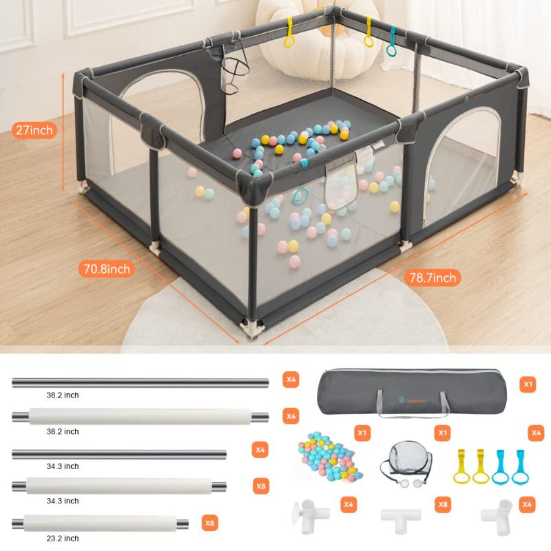 Photo 1 of COMOMY Playpens for Babies and Toddlers, 79"x71" Baby Playard Extra Large, Safe and Non-Slip Baby Fence, Full Mesh Design, Indoor & Outdoor Kids Activity Center, Baby Play Pens (Dark Grey)
