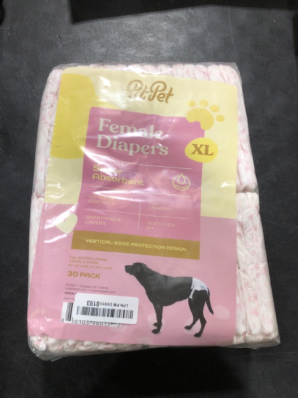 Photo 1 of Comfortable Female Dog Diapers - 30-Pack Super Absorbent Disposable Doggie Diapers - FlashDry Gel Technology & Wetness Indicator - Leakproof Diapers for Dogs in Heat, Excitable Urination, Incontinence