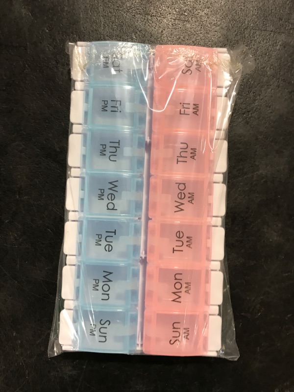 Photo 1 of MOLN HYMY Weekly Pill Boxes and Organizer 2 Times a Day, 7 Day AM PM Pill Case Two Week, 14 Large Compartments Pill Dispenser to Hold Medication, Vitamins (Pink+Blue)
