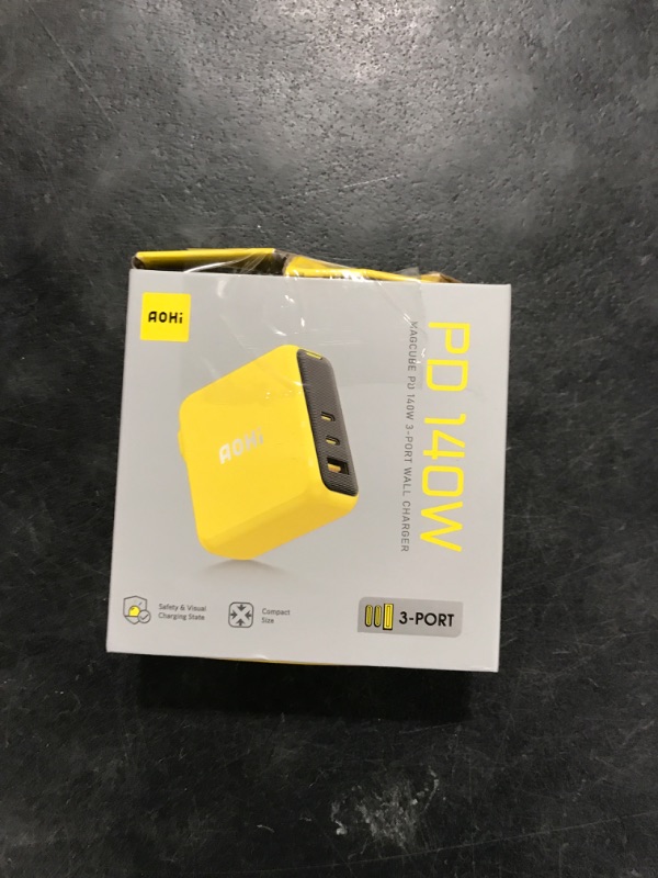 Photo 1 of AOHI Magcube 140W USB C Charger PD3.1 3-Port GaN+ Laptop Wall Charger 100W Fast Charging Power Adapter Foldable Plug for MacBook Pro 16'', Dell XPS, iPad Pro, Galaxy, iPhone 15 Pro, Chromebook, Yellow