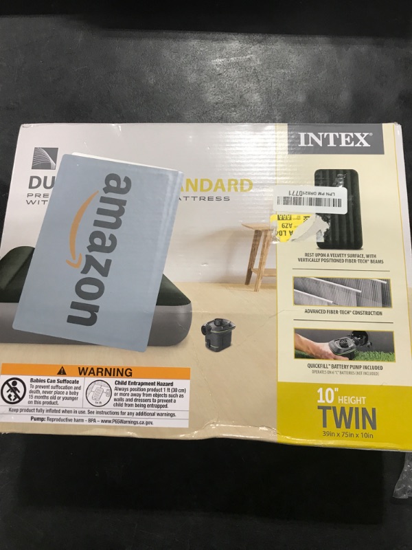 Photo 1 of Intex 64777E Dura-Beam Standard Prestige Air Mattress: Fiber-Tech - Twin Size - Hand-Held Battery Pump - 10in Bed Height - 300lb Weight Capacity