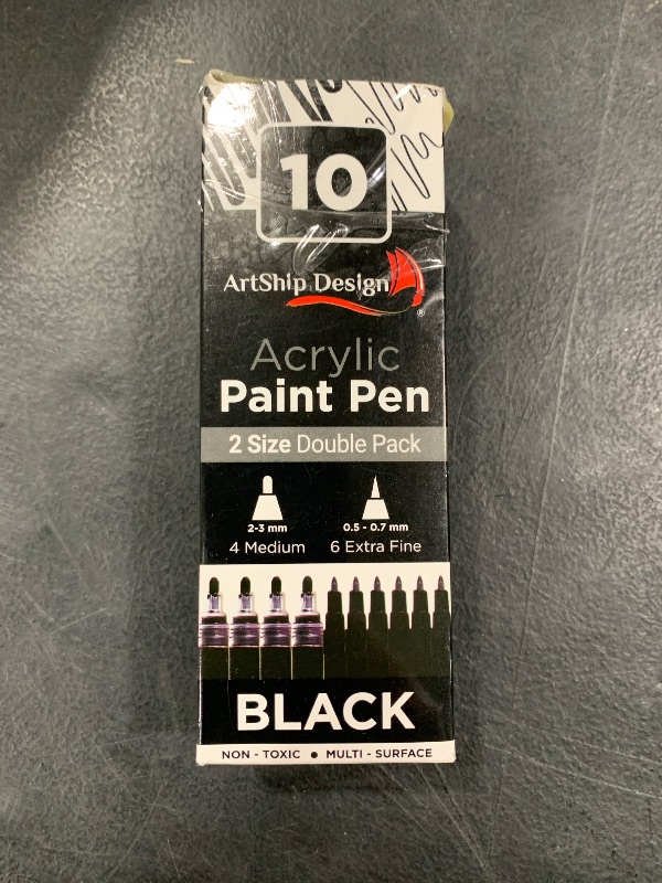 Photo 1 of ArtShip Design 10 Black Acrylic Paint Pens, Double Pack of Both Extra Fine and Medium Tip Paint Markers, for Rock Painting, Mug, Ceramic, Glass, and Fabric Painting, Water Based Non-Toxic and No Odor
