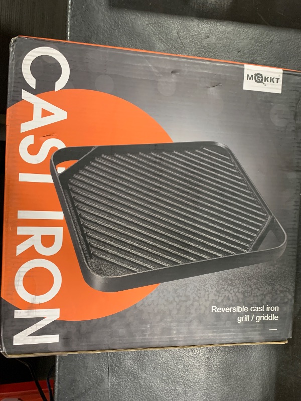 Photo 1 of 1-Piece 10.6 inch Cast Iron Griddle Plate | Reversible Square Cast Iron Grill Pan for Single burner| Double Sided Used on Open Fire & in Oven | Pre-Seasoned |Versatile Baking Griddle