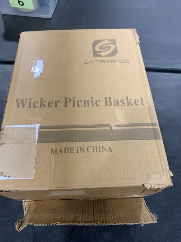 Photo 1 of Picnic Basket with Blanket and Wine Pouch for 2 Wicker Picnic Set with Insulated Liner Cooler Bag Hamper for Camping,Wedding - Stripes