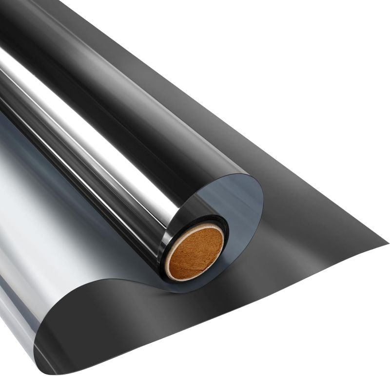 Photo 1 of Window Privacy Film One Way Daytime Privacy Static Cling Sun Blocking Anti UV Reflective Window Tint for Home and Office, Black-Silver