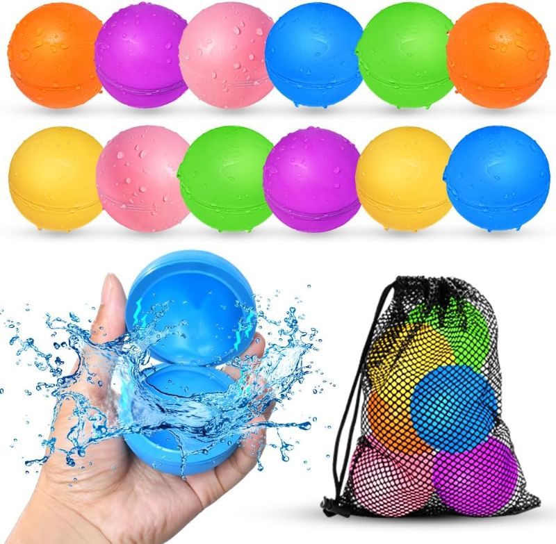 Photo 1 of SOPPYCID 12Pcs Reusable Water Balloons, Pool Beach Water Toys for Boys and Girls, Outdoor Summer Toys for Kids Ages 3-12, Magnetic Water Ball for Outdoor Activities