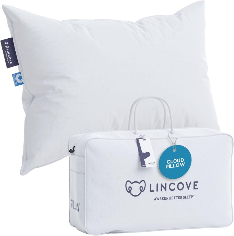 Photo 1 of Lincove Cloud Natural Canadian Down Pillow, White Luxury Sleeping Pillow - 625 Fill Power, 100% Cotton Shell, 500 Thread Count, Made in Canada, Queen - Soft, 1 Pack