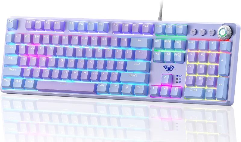 Photo 1 of AULA Keyboard, F2088 Pro 108 Keys Purple Mechanical Red Switches Keyboard with RGB Rainbow Backlit, Removable Upper Cover,Aesthetic Media Control Knob Programmable USB Wired Keyboards for MAC PC Gamer