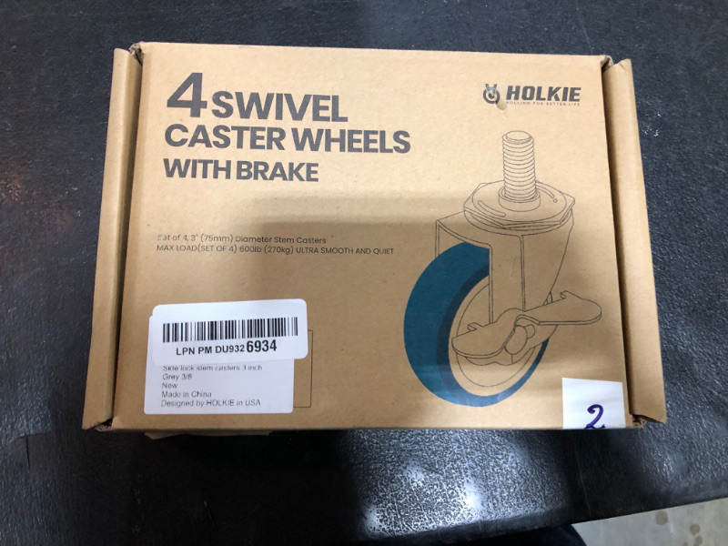Photo 1 of HOLKIE Caster Wheels 3 inch Locking Stem Casters, Stem Casters Swivel Casters Set of 4 Heavy Duty Castors Gray