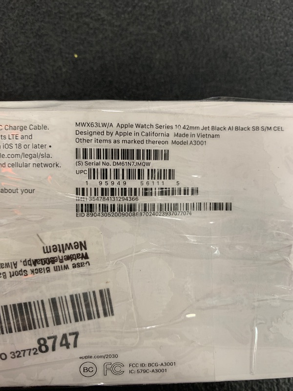 Photo 1 of Apple Watch Series 10 [GPS + Cellular 42mm case] Smartwatch with Jet Black Aluminium Case with Black Sport Band - S/M. Fitness Tracker, ECG App, Always-On Retina Display, Water Resistant
