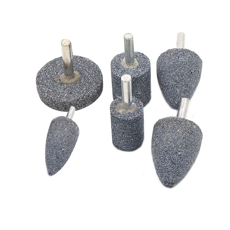 Photo 1 of pink 80 Grit 3 Different Shapes Head Mounted Stone Point Abrasive Grinding Wheels Bit Set with 1/4" (6mm) Mandrel for Rotary Tools
