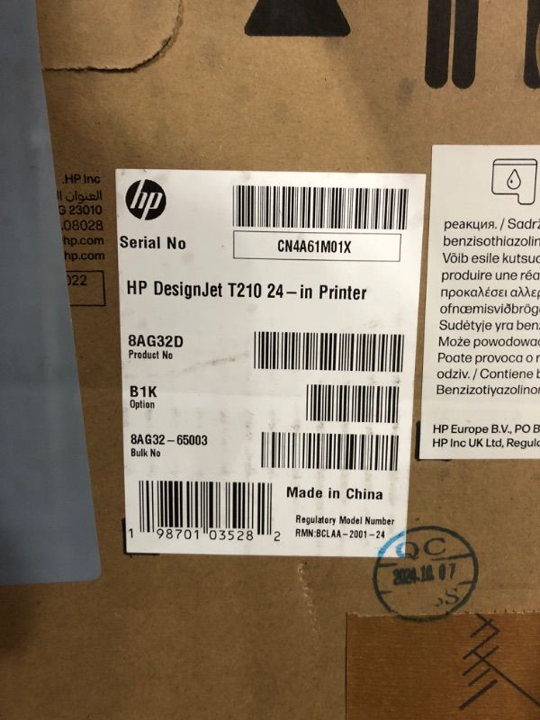Photo 1 of HP T210 Large Format Wireless Color Plotter Printer - 24", with Modern Compact Design (8AG32D) - New Model