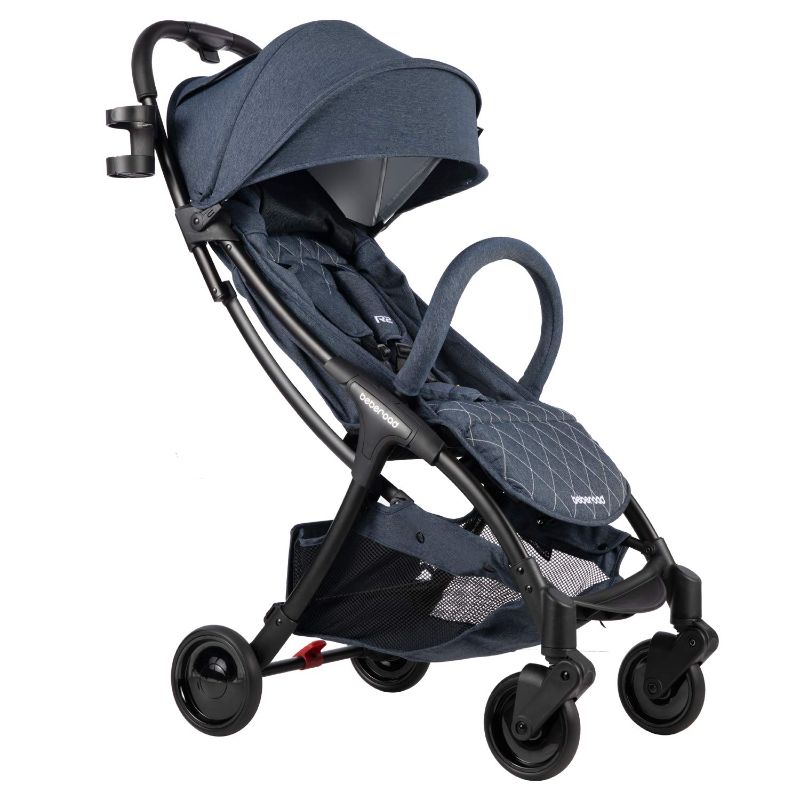 Photo 1 of R2 Ultra Compact Lightweight Travel Folding Baby Newborn Stroller with Waterproof Canopy and All Wheels Suspension, Jeans Blue
