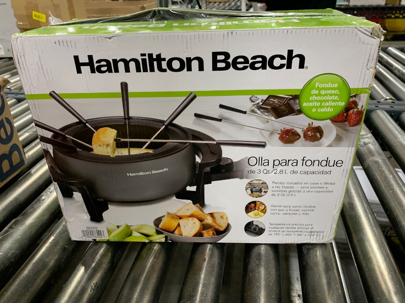 Photo 2 of Hamilton Beach 12 Cup Electric Fondue Pot Set with Temperature Control, 6-Color Coded Forks, for Cheese, Chocolate, Hot Oil, Broth, 3 Quart PFAS-Free Nonstick Interior, Gray (86202)