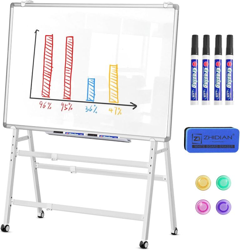 Photo 1 of MUKUANG Double-Sided Magnetic Rolling Whiteboard Height & Width Adjustable,A-Frame Foldable Stand White Board with Stand, 48 x 36 Stand Easel White Board Dry Erase Easel Standing Board(White)