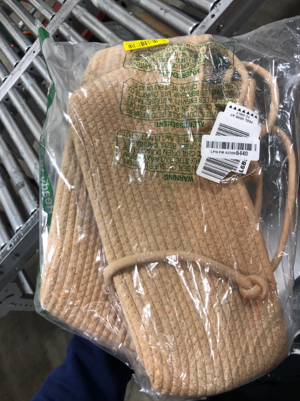 Photo 1 of TeoKJ Over the Door Hanging Basket, 3-Tier Woven Cotton Wall-Mounted Storage Organizer Bag Decorative Hanging Nursery Baskets - Jute