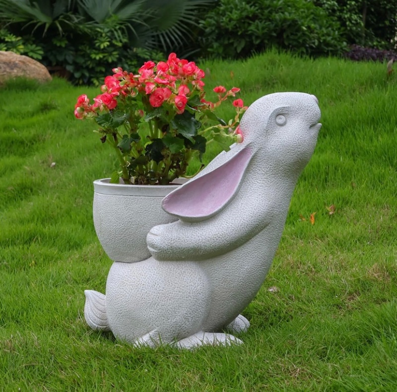 Photo 1 of Bunny Statue Outdoor Planter - Bunny Planter Outdoor Statue Garden planters Decor for Porch,Patio, Yard, Lawn Resin Statues 19" H Ivory