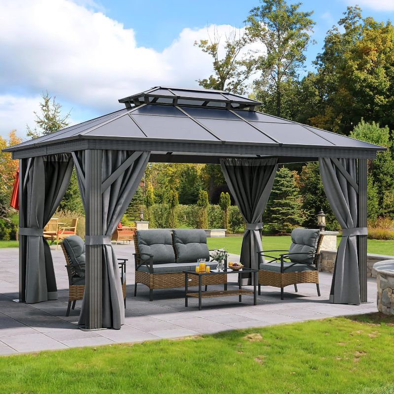 Photo 1 of YITAHOME 12X20FT Hard Top Metal Gazebo Patios Double Roof Canopy Aluminum Frame Garden Gazebo Tent Curtains Netting for Patios Backyards Decks Lawns Gray