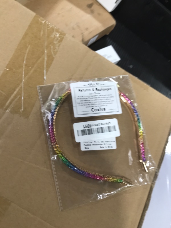 Photo 1 of Coxiva Thin Rhinestone Padded Headbands Glitter Crystal Hairband Gorgeous Hair Hoops Accessories Fashion Jeweled Headpiece for Women (Rainbow)