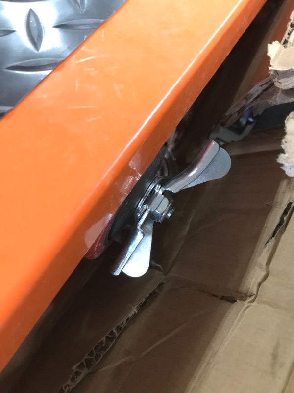Photo 1 of VEVOR Hydraulic Lift Table Cart, 500lbs Capacity 28.5" Lifting Height, Manual Single Scissor Lift Table with 4 Wheels and Non-Slip Pad, Hydraulic Scissor Cart for Material Handling, Orange