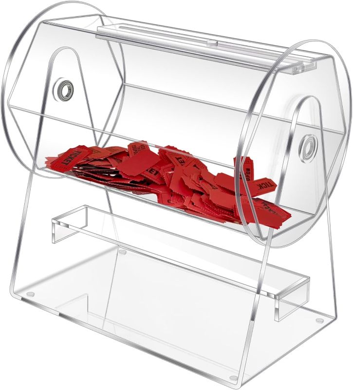 Photo 1 of Acrylic Raffle Drum, Clear Raffle Ticket Drum Spinner Cage, Transparent Raffle Ticket Box for Lottery Games, Bingo, Raffle Balls