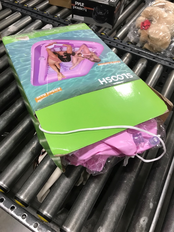 Photo 1 of SLOOSH Inflatable Tanning Pool Lounger Float, 85" x 57" Extra Large Pool Floats Adult with Pillow, 4 in 1 Suntan Tub Raft Floatie,Sunbathing Bed Lounge for Water Blow Up Ball Pit, XL-Pink White