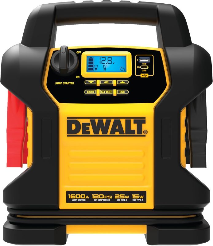 Photo 1 of DEWALT DXAEJ14-Type2 Digital Portable Power Station Jump Starter - 1600 Peak Amps with 120 PSI Compressor, AC Charging Cube, 15W USB-A and 25W USB-C Power for Electronic Devices