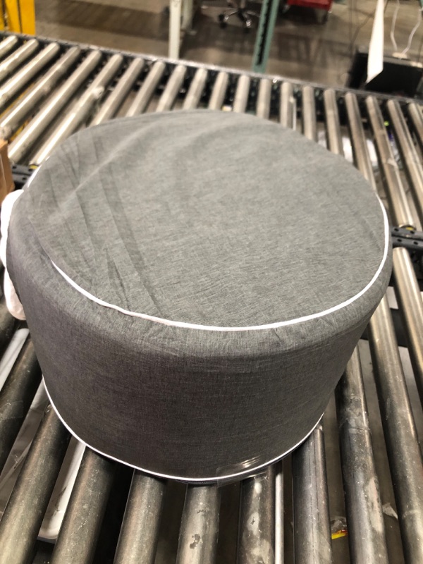 Photo 1 of Asuprui Outdoor Indoor Foam Stuffed Ottoman All Weather Waterproof Round Ottoman Footrest Stool D20x H12 Inches Boho Foot Rest for Patio Living Room Porch Outdoor Seating Garden Camping Dark Gray
