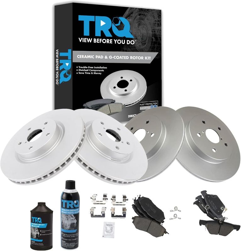 Photo 1 of TRQ Front and Rear Brake Pad & Rotor Kit Brake Chemical Kit Brake Pads Brake Rotor Ceramic Premium G-Coated Compatible with 2015-2019 Subaru Legacy Outback 2017-2019 WRX
