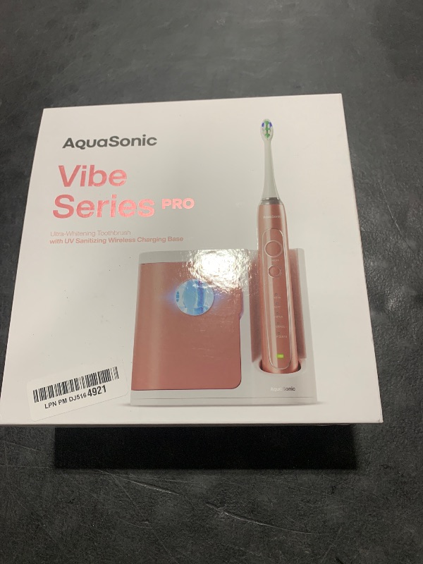 Photo 1 of Aquasonic Vibe Series PRO – Ultra-Whitening Electric Toothbrush – 5 Modes & Smart Timers – UV Sanitizing Base – ADA Accepted (Satin Rose Gold)