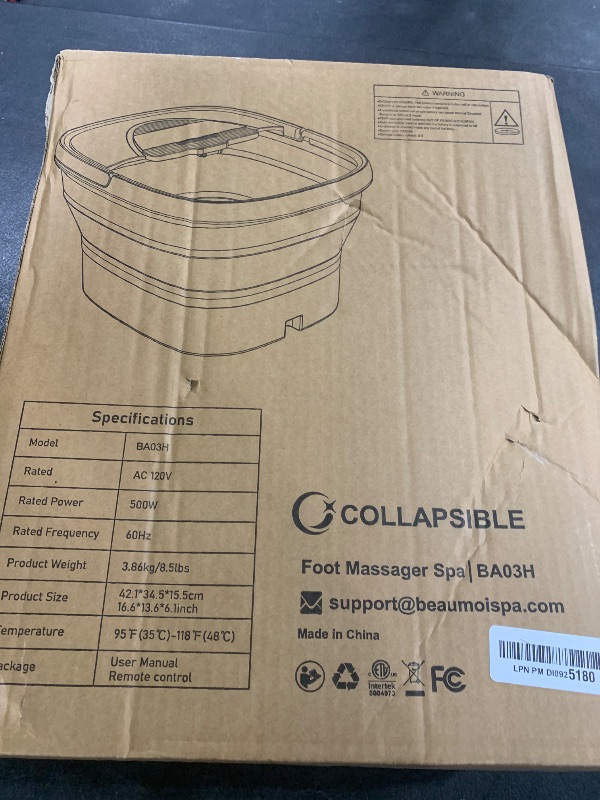 Photo 1 of BEAUMOI Foot Spa Collapsible, Foot Bath Massager with Heat, Remote, Timer, and 24 Motorized Shiatsu Massage Balls, Foot Soaking Tub Supports Hot/Cold Water Soaking
