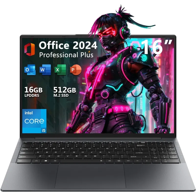 Photo 1 of  ***(USED, FULL SCREEN NOT DISPLAYING PROPERLY, SOME SCUFFS/SCRATCHES, TESTING INCOMPLETE)***
 16" Laptop Computer,Intel Core i5,16GB RAM 512GB SSD,Windows 11 Pro Notebook PC,MS Office 2024,100% sRGB Color Gamut FHD Display,Dual Band Wi-Fi,Webcam
