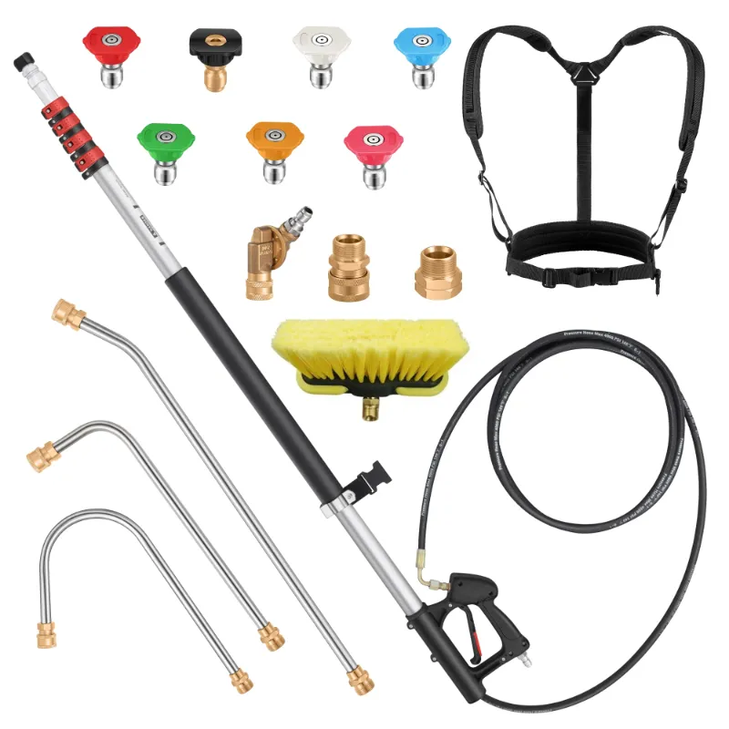Photo 1 of 24 FT Gutter Cleaning Tools from The Ground - Telescoping Pressure Washer Wand - Gutter Cleaner Attachment with Power Washer Extension Wands, Brush, 7 Spray Nozzle Tips, 2 Hose Adapters, Support Belt
