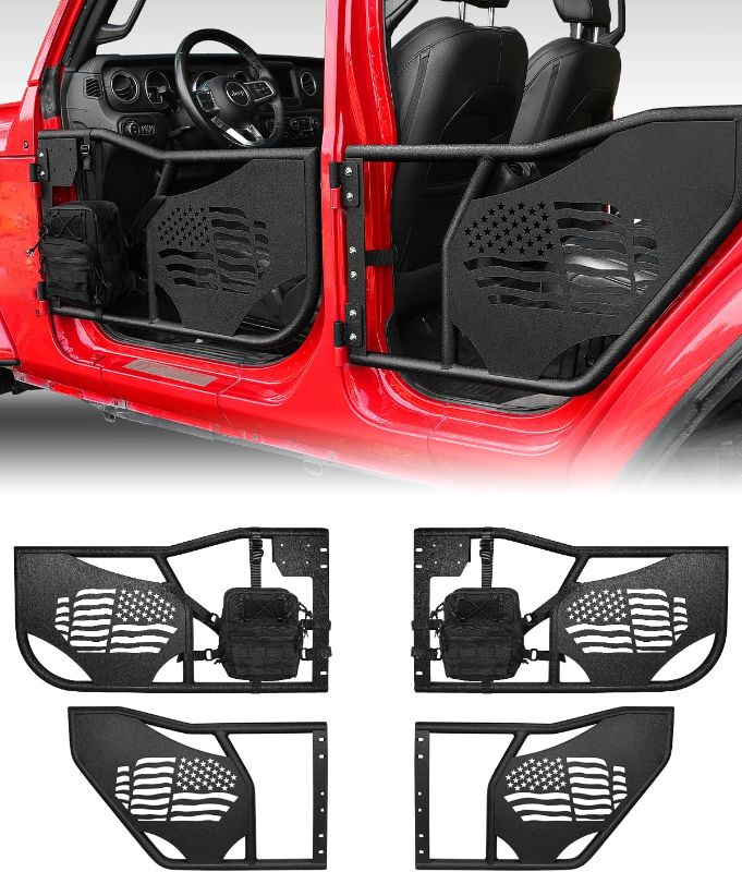 Photo 1 of **NOT IN ORIGINAL PACKAGING**ROADER JK Tube Doors for 2007-2018 Jeep Wrangler JK Unlimited 4-Door US Flag pattern Front & Rear Tubular Half Doors, Offroad Trail Door With Front Door Side Storage Bag