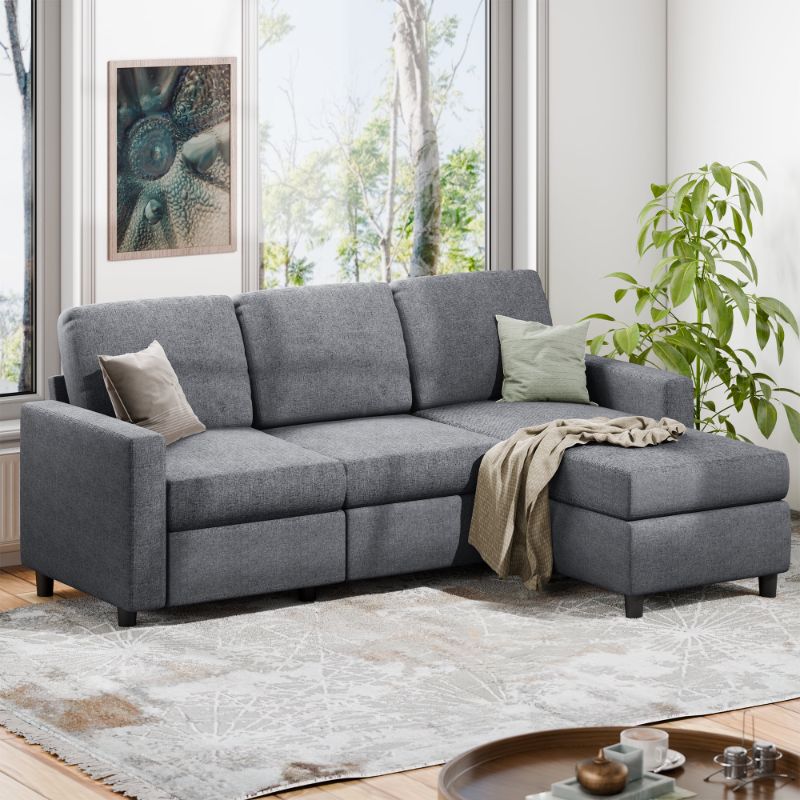 Photo 1 of **ONLY ONE SIDE AND 1 BOTTOM/LEGS AND HARDWARE/INCOMPLETE SET/PARTS ONLY**Walsunny Convertible Sectional Reversible Sofa Couch, Sleeper Sectional L-Shaped Couch 3-Seat Sofa with Reversible Chaise for Small Space,Dark Gray