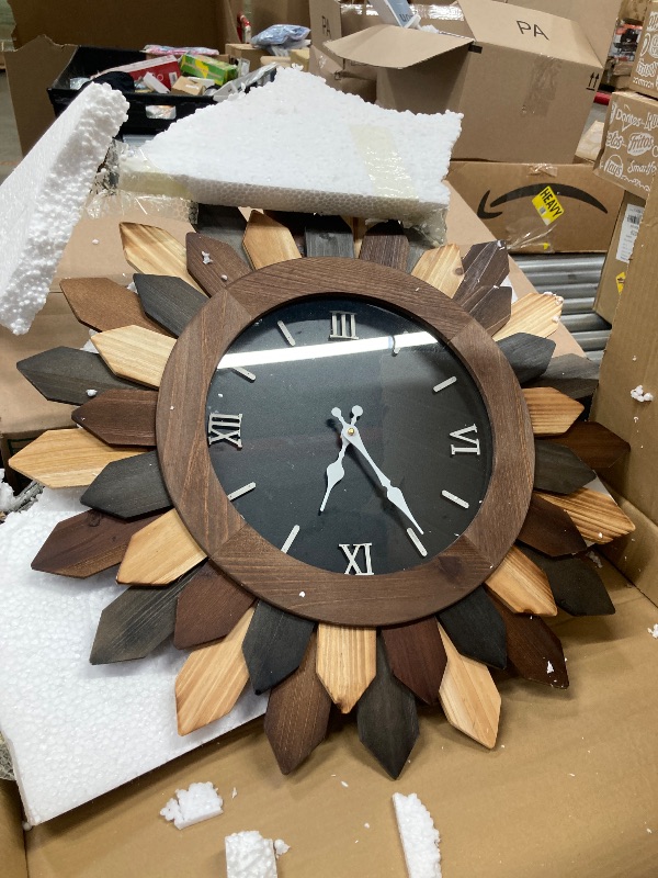 Photo 1 of 24'' Large Wall Clock for Living Room Deco Boho Decorative Big Oversized Silent Battery Operated Farmhouse Wood Wall Clock for Office Home Dinning Room Bedroom Kithen