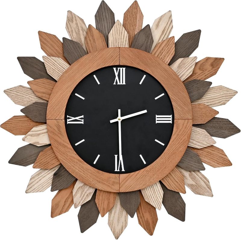 Photo 1 of 24'' Large Wall Clock for Living Room Deco Boho Decorative Big Oversized Silent Battery Operated Farmhouse Wood Wall Clock for Office Home Dinning Room Bedroom Kithen