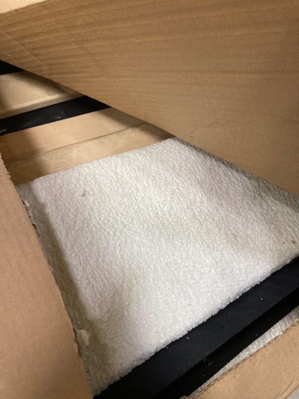 Photo 1 of  ***(ORIGINAL STOCK PHOTO NOT AVAILABLE, MISSING SOME SCREW PARTS, BOX RIPPED/TORN)*** 

Modern King Size Bed Frame, Cream Curva Cotton Linen Upholstered Bed Frame with Solid Wood Support, Curved Upholstered Headboard, Platform Bed No Box Spring Needed   