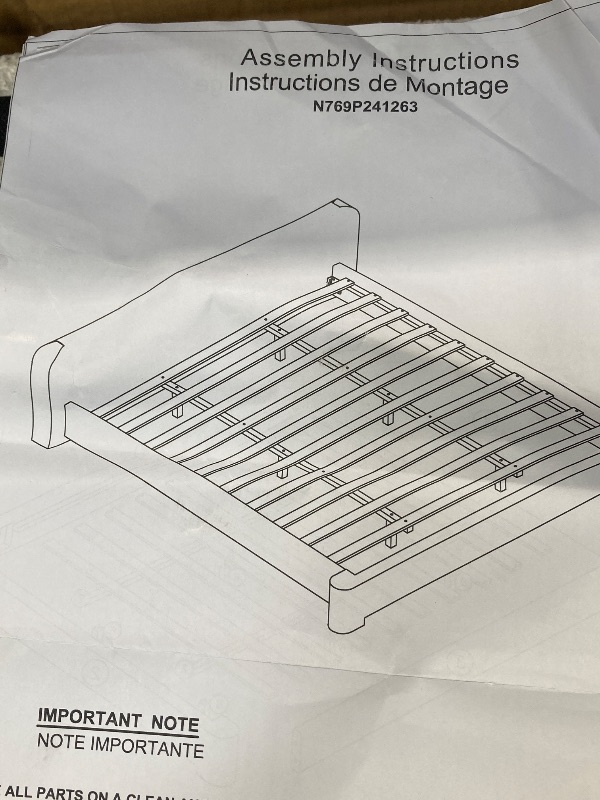 Photo 1 of  ***(ORIGINAL STOCK PHOTO NOT AVAILABLE, MISSING SOME SCREW PARTS, BOX RIPPED/TORN)*** 

Modern King Size Bed Frame, Cream Curva Cotton Linen Upholstered Bed Frame with Solid Wood Support, Curved Upholstered Headboard, Platform Bed No Box Spring Needed   