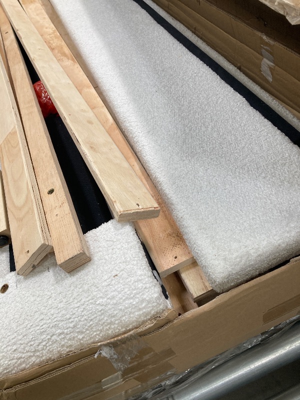 Photo 1 of  ***(ORIGINAL STOCK PHOTO NOT AVAILABLE, MISSING SOME SCREW PARTS, BOX RIPPED/TORN)*** 

Modern King Size Bed Frame, Cream Curva Cotton Linen Upholstered Bed Frame with Solid Wood Support, Curved Upholstered Headboard, Platform Bed No Box Spring Needed   