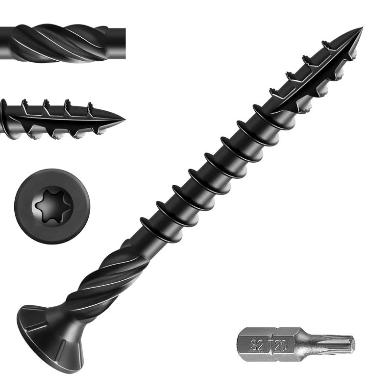 Photo 1 of #8 x 2 Inch Deck Screws (255Pcs) 2lb. Exterior Wood Screws. Carbon Steel, Black, Flat Head, Rust Resistant epoxy Coated, with T25 Star Bit