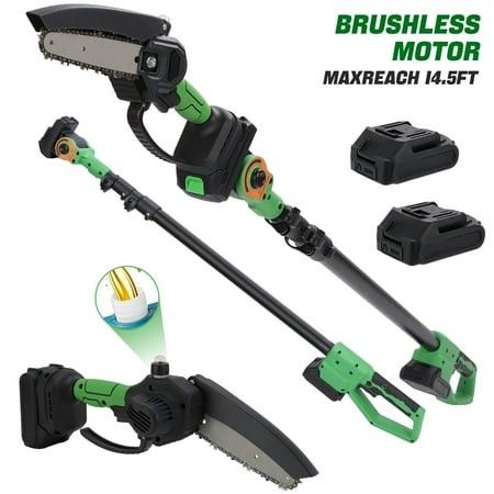 Photo 1 of 2-in-1 Cordless Pole Saw 6in + 4in Mini Chainsaw & Pole Saw with 2pcs 2.0A Batteries 14.5ft Max Reach Brach Tree Saw Telescoping Extension Rod for Wo

