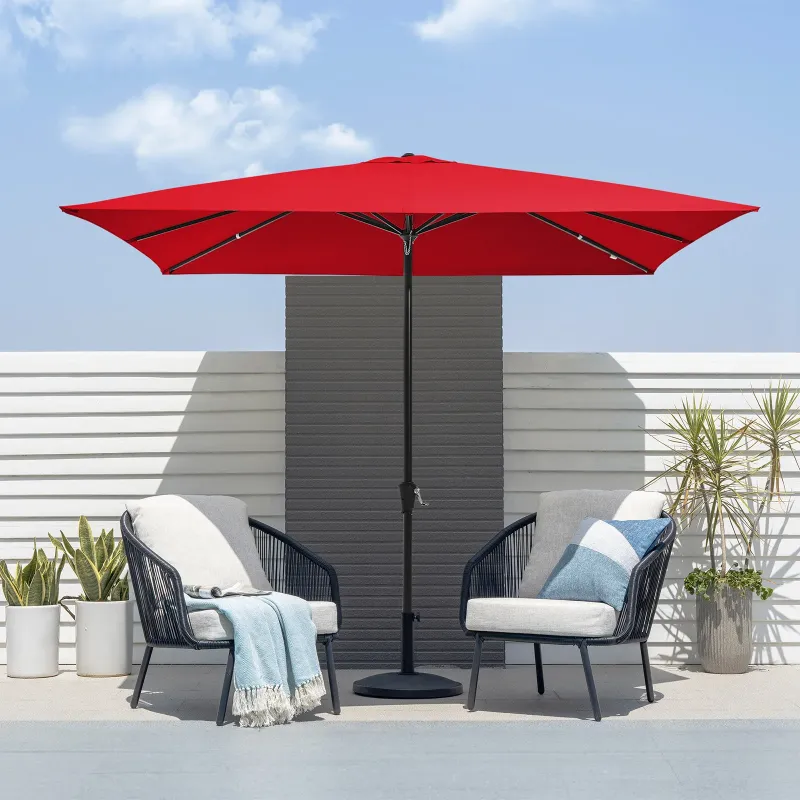 Photo 1 of **DAMAGED FRAME/PARTS ONLY**JUSTLET 8 x 10 ft Outdoor Rectangular Patio Market Umbrella, Red