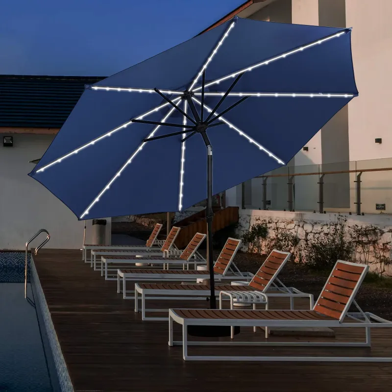 Photo 1 of **PARTS ONLY**Autlaycil 10 FT Patio Umbrella with Steel Tilt and Crank, 8 Strip Lights Includes 64 Solar LED Lights, Dark Blue
